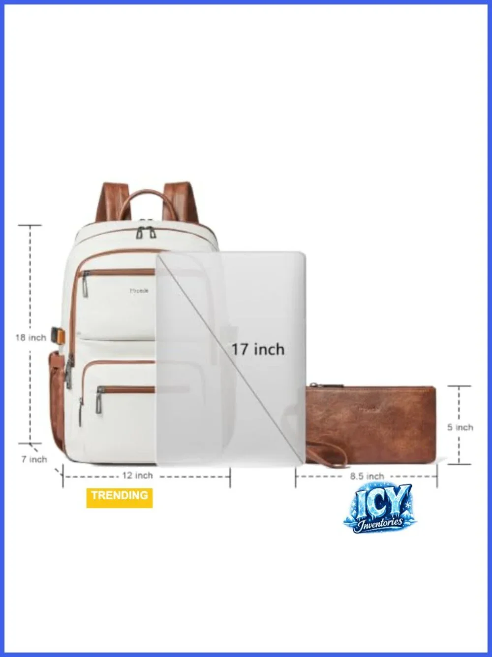 Vegan Leather Laptop Backpack with RFID Wristlet, Fits 17